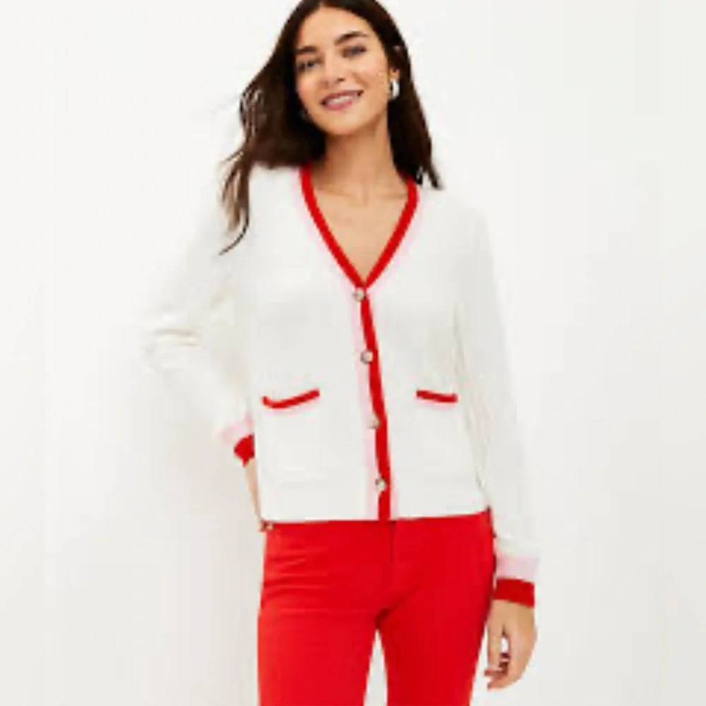 Loft Petite Puff Sleeve V-Neck Cardigan - Picture 1 of 4